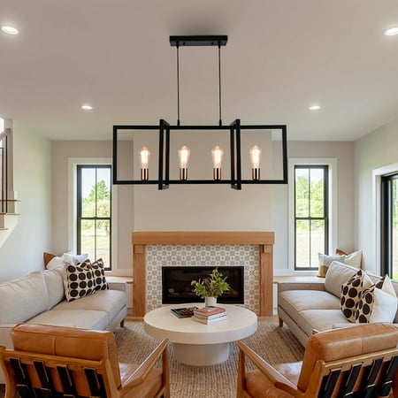 

AFANQI Pendant Light Fixture 4 Lights E26 Base Chandelier Rustic Industrial Metal Ceiling Light