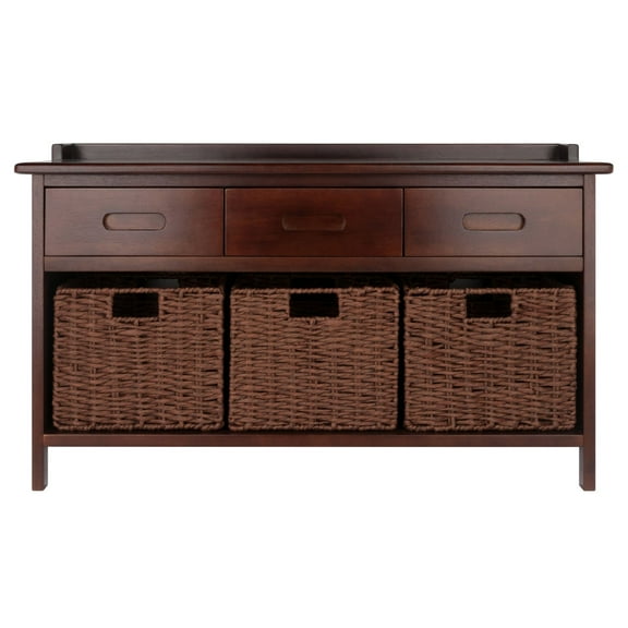 Contemporary Home Living 4 Pc Storage Bench with 3 Foldable Woven Baskets - 38.25" - Walnut Brown
