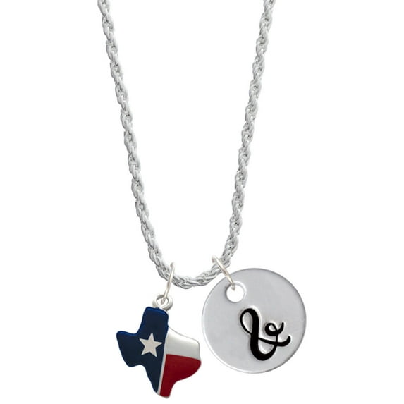 Delight Jewelry Silvertone Red and Blue Texas Silvertone Script Initial Disc - & - Charm Necklace, 20"+3"