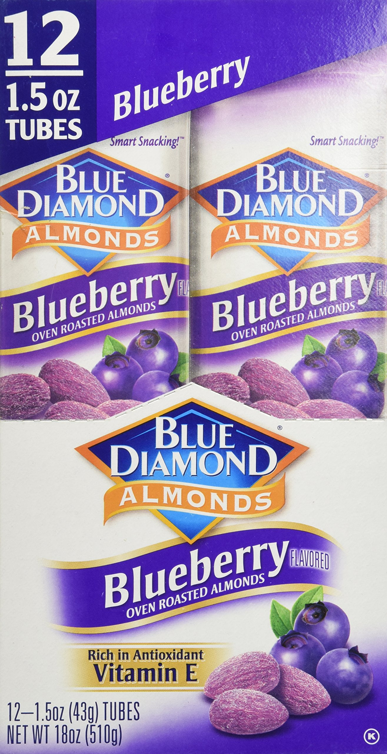 Blue Diamond Blueberry Flavored Almonds, 1.5 oz tubes Pack of 12-5062445628