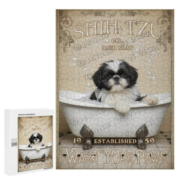 Jigsaw Puzzles 500 Pieces for Adults, Families Black White Shih Tzu - 500 Piece Jigsaw Puzzle for Adults - Finished Size is 15" x 21"