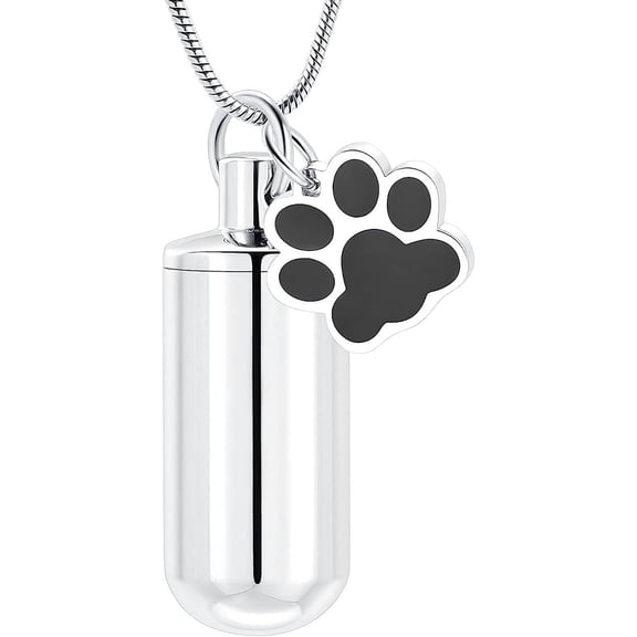 Dog/Cat Paw Pet Cremation Urn Necklace For Ashes Stainless Steel Cylinder Memorial Urn Jewelry Necklace Holder Keepsake Pendant