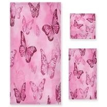 3 Piece Bath Towels Set Bath Towel, Hand Towel and Face Towel for Bathroom, Gym, Hotel Pink Butterfly Pattern