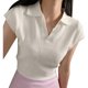 thumbnail image 5 of Camisas de punto de manga corta para mujer, cuello vuelto, Color puro, blusa adelgazante para mujer, Top para viajes de la vida diaria, 5 of 8
