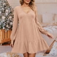 thumbnail image 2 of Einccm Women's Casual A-Line V Neck Long Sleeve Brushed Knit Dress for Spring and Fall Everyday Wear, 2 of 7
