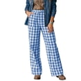 thumbnail image 2 of KDDYLITQ Palazzo Pants for Women Drawstring Elastic Waisted Gingham Plaid Lounge Bottoms Wide Leg Fall Fashion Work Casual Vocation Pants with Pockets Blue S, 2 of 6