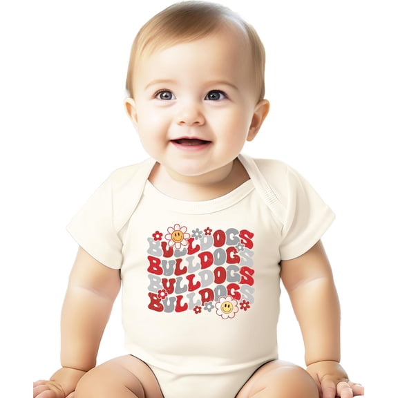 Trendy Bulldogs Sports Fan Shirt for Women, Teens & Kids Girly Red Team Pride Outfit for Baby Natural Bodysuit 18 Months