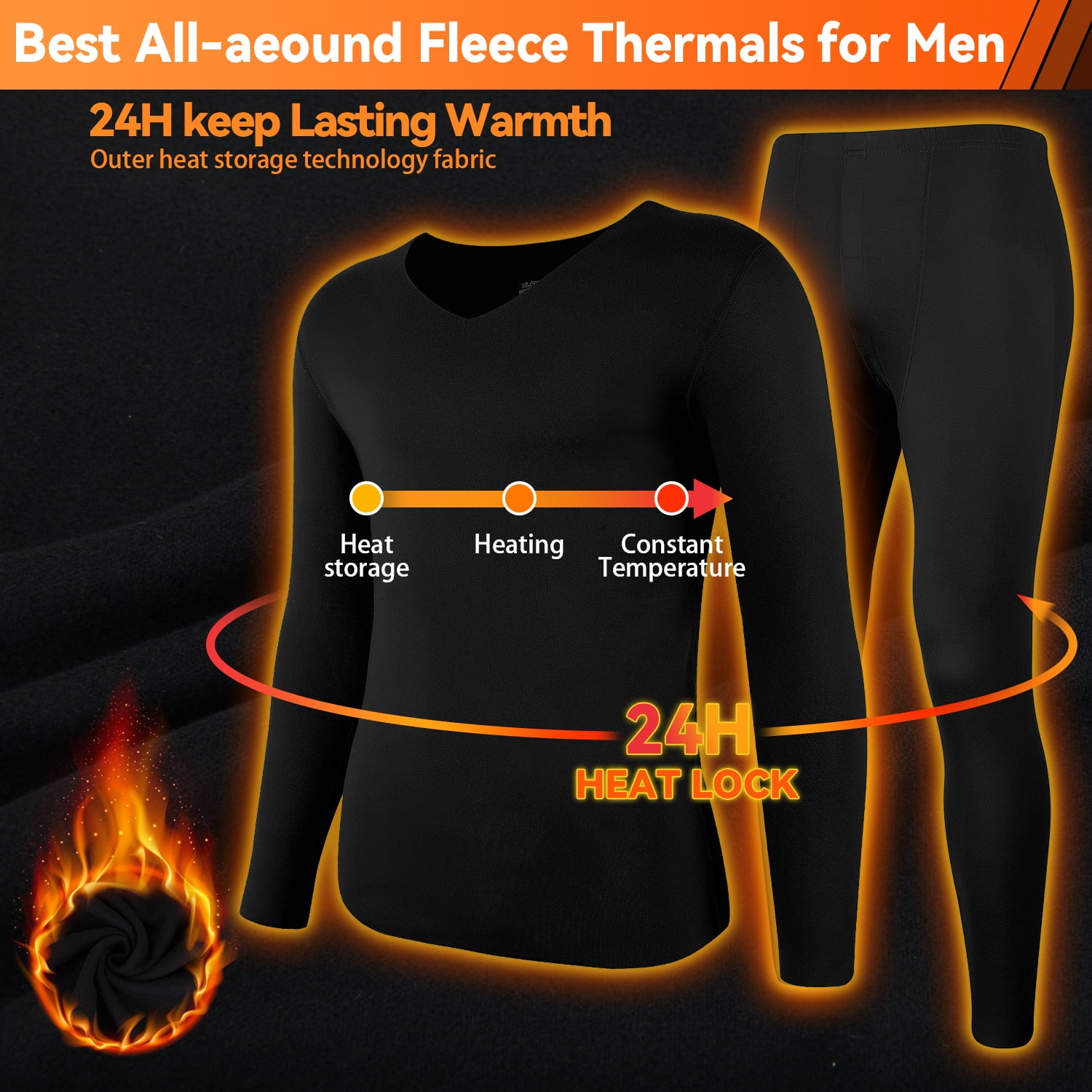 Lalamelon Men's Thermal Underwear Sets Fleece Lined Base Layer V Neck Long Johns Top Bottom Set