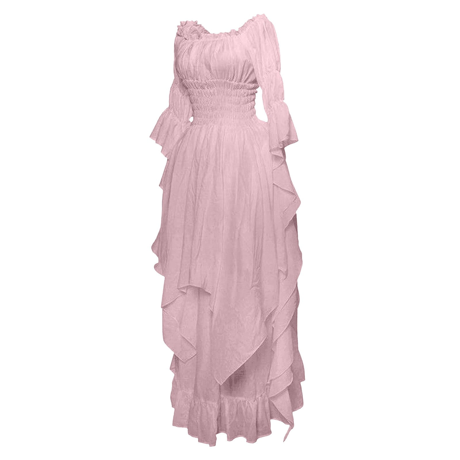 Dagegui Renaissance Dress for Women Cotton Linen Medieval Victorian Dress Long Sleeve One Shoulder Tunic Dress Plus Size Halloween Costumes Pink 3XL