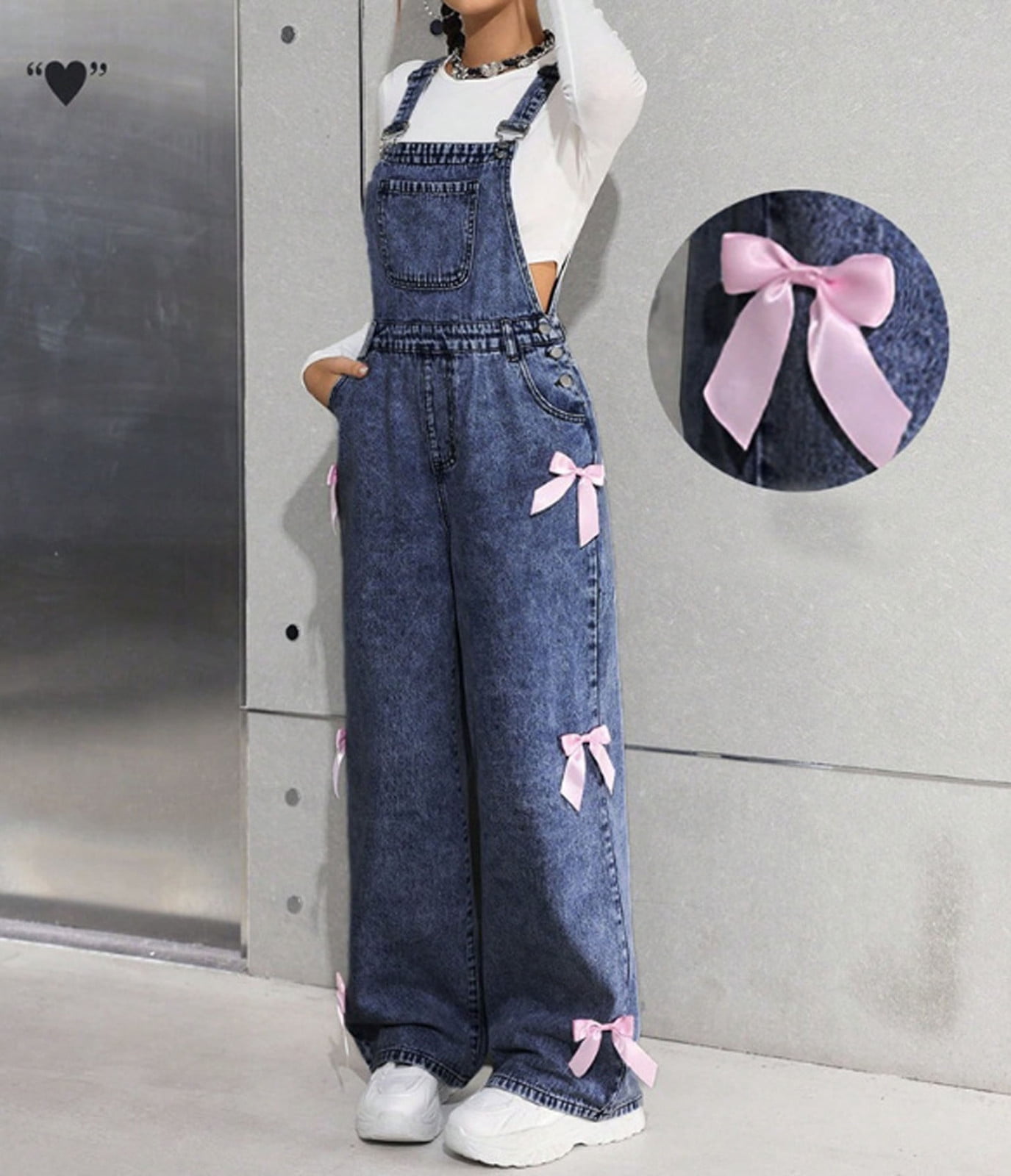 Wdgfv Girls Denim Overalls Wide Leg Jumpsuit Snowflake Washed Casual Fashion Bow Design Comfortable Stretchable Durable Soft Fabric Outfit Dark Blue 10-11Years