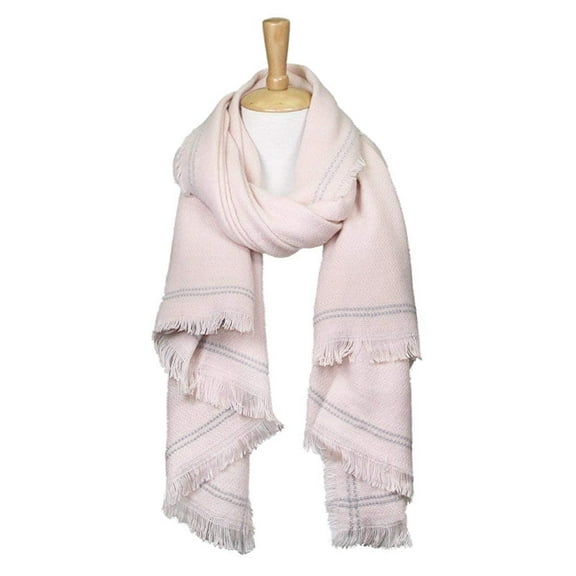Women's Winter Warm Solid Oblong Scarf with Accent Border Pink