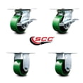 thumbnail image 2 of 4 Inch Green Poly on Cast Iron Caster Set with Ball Bearing 2 Brakes and 2 Rigid, 2 of 2