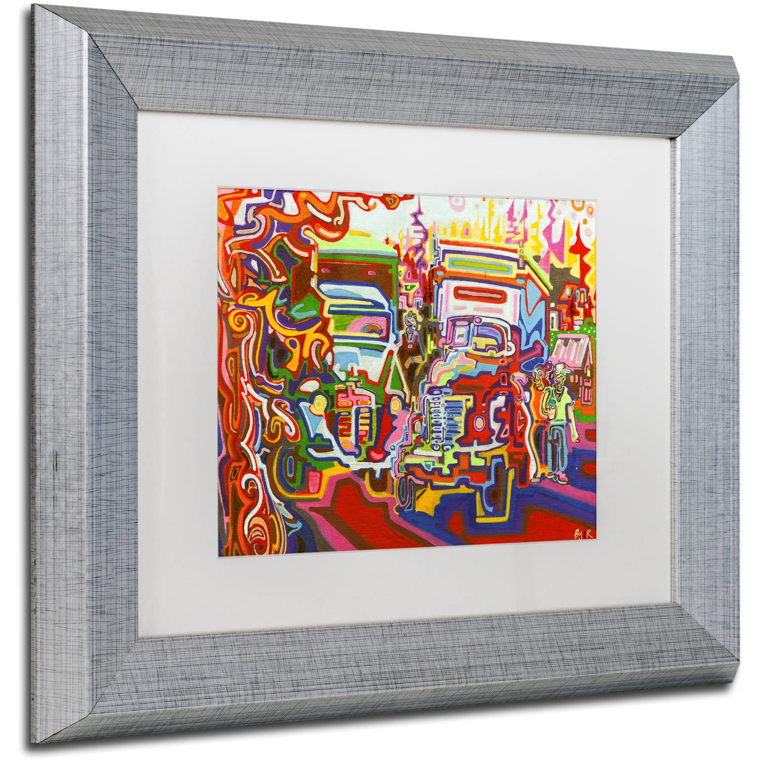 Trademark Fine Art "Trucks" Canvas Art by Josh Byer, White Matte, Silver Frame