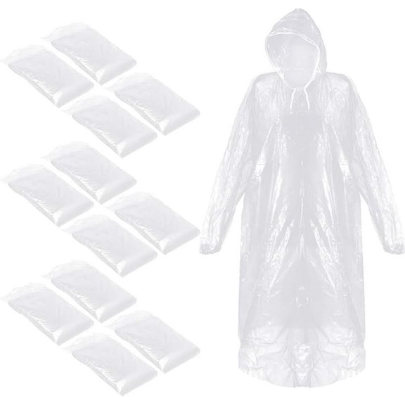 YUXNET 12 Pack Disposable Rain Ponchos, Waterproof Rain Coat for Adult, Emergency Raincoats with Drawstring Hood & Elasticated Wrists for Camping