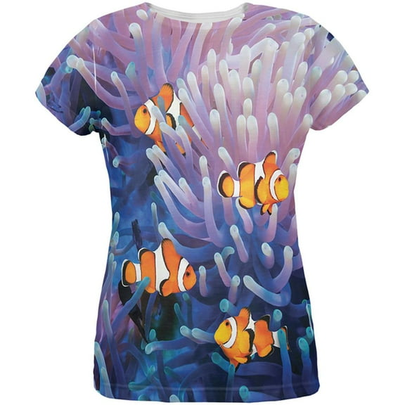 Clownfish Sea Anemone All Over Womens T-Shirt - Small