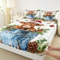 thumbnail image 3 of Feelyou Xmas Highland Cow Queen Sheet Sets, Kawaii Rustic Animal Flat Sheet, Winter Jungle Plant Botanical Queen Fitted Sheet, Microfiber Bedroom Decor, 4-Piece, 3 of 7