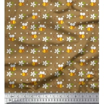 Soimoi Rayon Fabric Leaves,Floral & Honey Bee Clip Art Print Sewing Fabric Yard 56 Inch Wide