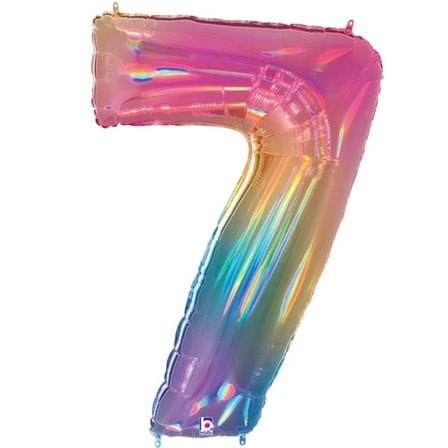 40 inch Number 7 - Opal Rainbow Megaloon Foil Mylar Balloon - Party Supplies Decorations