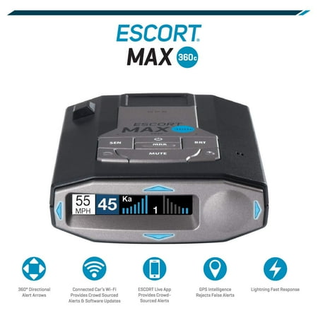 Escort MAX 360c Laser Radar Detector - WiFi & Bluetooth Enabled, 360° Protection, Extreme Long Range, Voice Alerts, Apple CarPlay & Android Auto Compatible