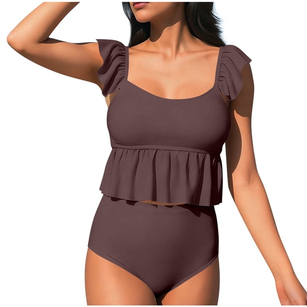 Blusas de Mujer Vestido Casual sin Mangas Monocolor Bikini Traje de Baño Empuje-Arriba Acolchado Traje de Baño Blusa Conjuntos para la Piscina Y el Mar