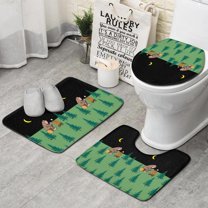 Green Bigfoot and Campfire Pattern Bathroom Rugs Sets 3 Piece,Toilet Cover Set,Absorbent Non Slip Bathroom Mats Sets with U-Shaped Contour Rug Toilet Rug Set