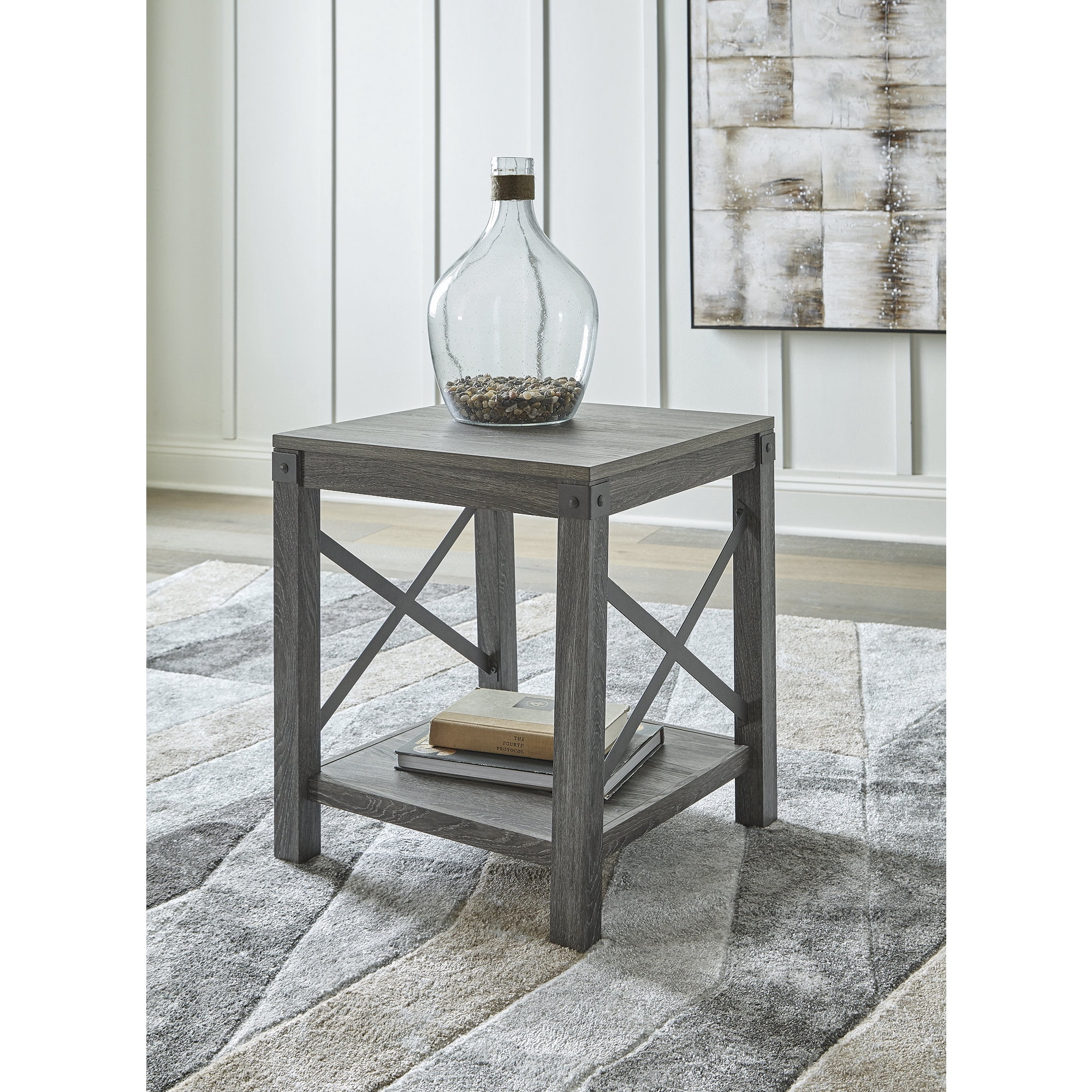 Signature Design by Ashley Grayish Brown Freedan Casual End Table with Shelf