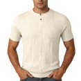 thumbnail image 5 of Shirts for Men, Men's Ribbed Knit T-Shirts Short Sleeve Plus Size Casual Notch V Neck Muscle Slim Fit Basic Tee Top Summer Everyday Wear Beige XXXXL, 5 of 5