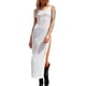 thumbnail image 2 of Lucakuins Vestido Midi para Mujer Slim Fit Verano Blanco Sin Mangas Cuello Redondo Alto Dividido Vestido Transparente Lucakuins  moda, 2 of 9