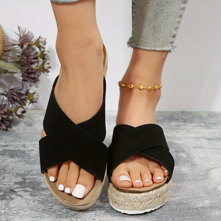

Platform Espadrille Sandals Cross Strap Open Toe Non Slip Shoes Summer Beach Slide Sandals