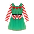 thumbnail image 5 of iEFiEL Kids Girls Christmas Elf Dress Long Sleeve Stripes Tutu Dance Dress Leotard Santa Little Helper Outfit Green 10, 5 of 7