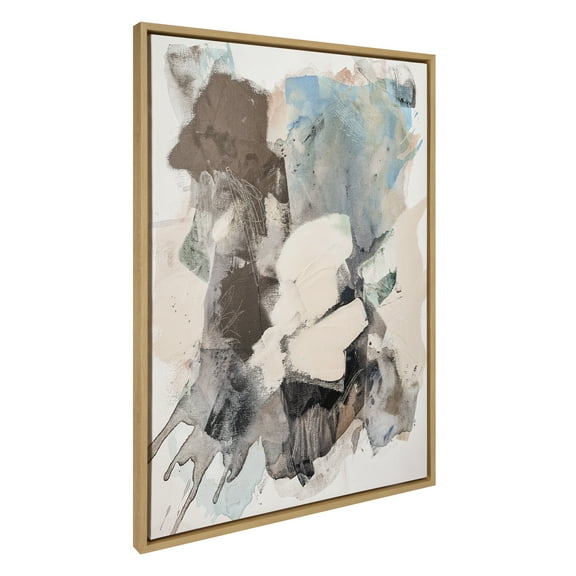 Kate and Laurel Sylvie Painted Flow I Framed Canvas Wall Art by Amy Lighthall, 28x38 Natural, Modern Abstract Painted Brushstrokes Art for Wall