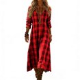 thumbnail image 6 of Tnhcen Women's Bohemian V Neck Long Sleeve Plaid Print Maxi Dress Nylon Spandex Matte Finish Casual Dress Plus Size S-2XL Loose Flowy Daily Outfit Beach Party Wear, 6 of 6