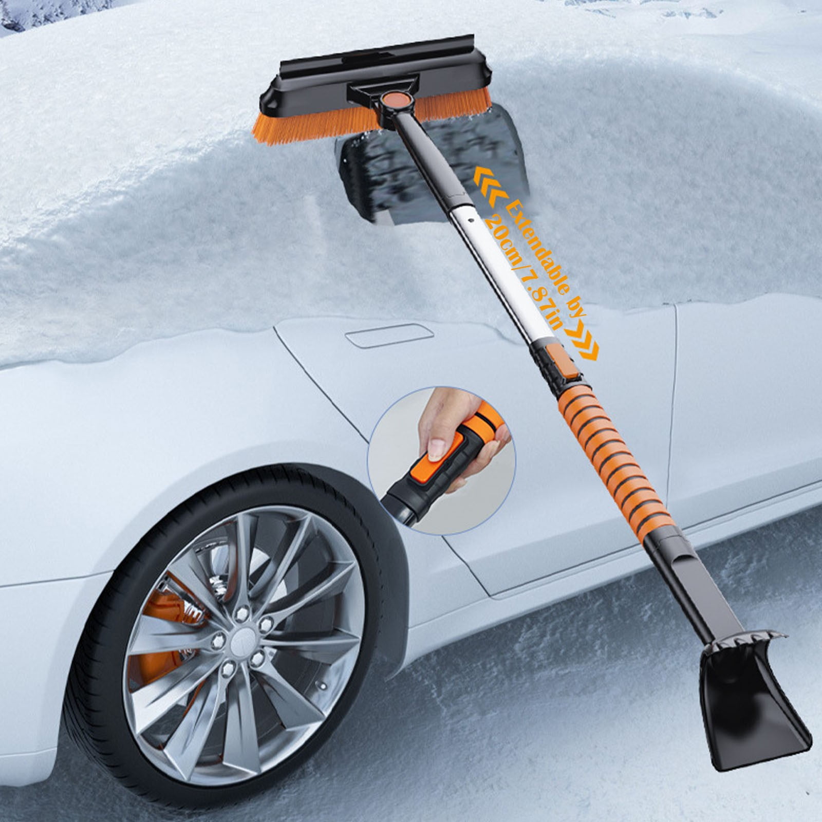 A 5-In-1 Car Snow Removal Kit Ice Scraper And Extendable Brush Emergency Shovel With Grip 180° Pivoting Brush Head Scraper For Cars Trucks Suvs Vehicle
