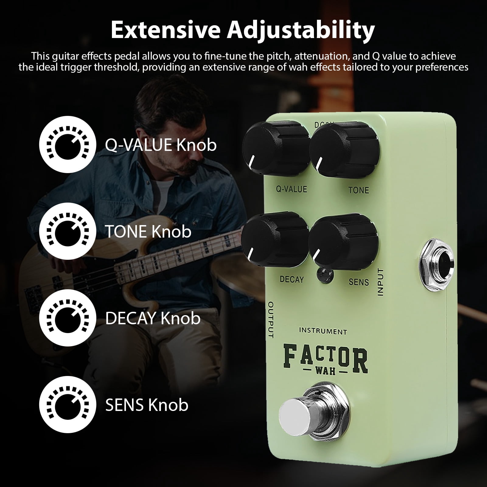 Riousery IRIN RS-28 Guitar Wah Effect Pedal Metal Shell Warm Transparent Wah Tone Adjustable Q Value for Electric Guitar & Bass (3.6 x 1.7 x 1.8 in / 9.2 x 4.2 x 4.5 cm)