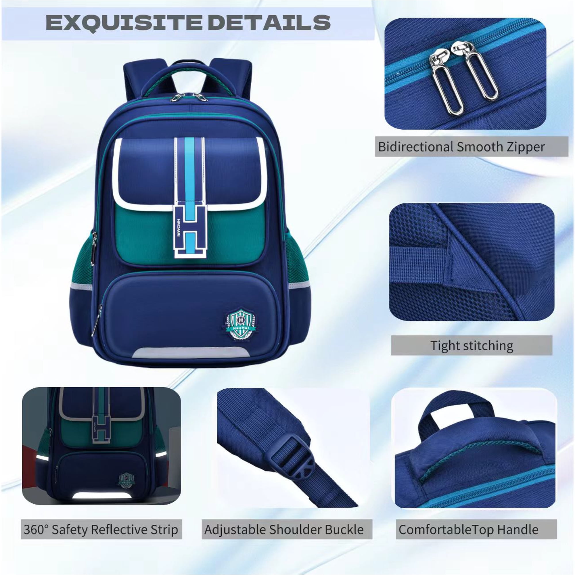 Mochila escolar para niños de preescolar y primaria, multifuncional, linda, gran capacidad, azul 4