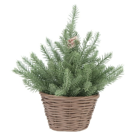 Holiday Time Brown Wicker Basket Evergreen Tree Table Top Christmas ...