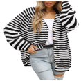 thumbnail image 2 of Cardigan Sweaters for Women Color Block Long Sleeve V Neck Sweater Fashion Kint Striped Open Front Button Outerwear, 2 of 7