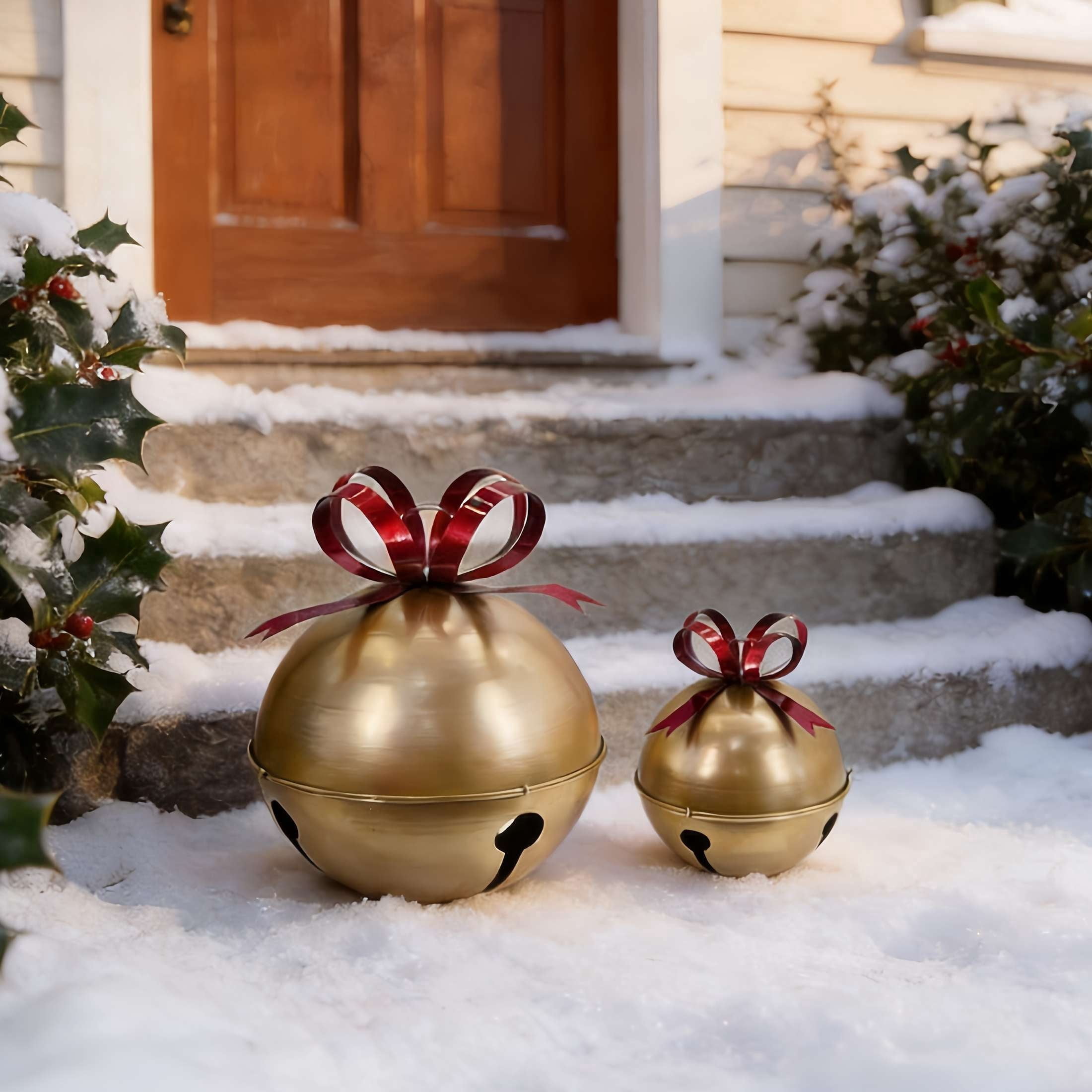 Metal Bell Outdoor Christmas Decoration, Gold and Red, Set of 2, by Holiday Time
