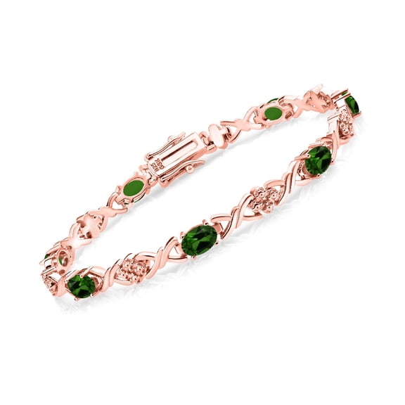 Gem Stone King 18K Rose Gold Plated Silver Green Chrome Diopside Tennis Bracelet for Women (3.85 Cttw, Gemstone Birthstone, Oval 6X4MM, 7 inch)