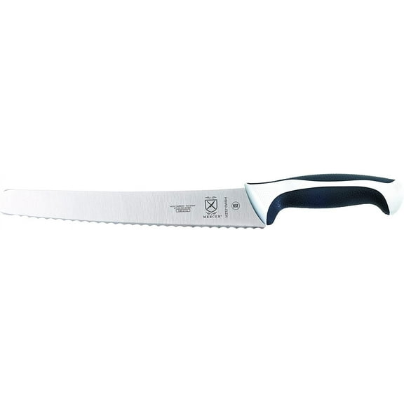 Mercer Culinary Millennia 10" Steel Wavy Edge Bread Knife, White Handle