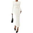 thumbnail image 3 of PRETTYGARDEN Women Semi Formal Midi Dresses Long Sleeve Bodycon Tie Waist Slit Wedding Guest Cocktail Fall Fashion Dress, 3 of 10