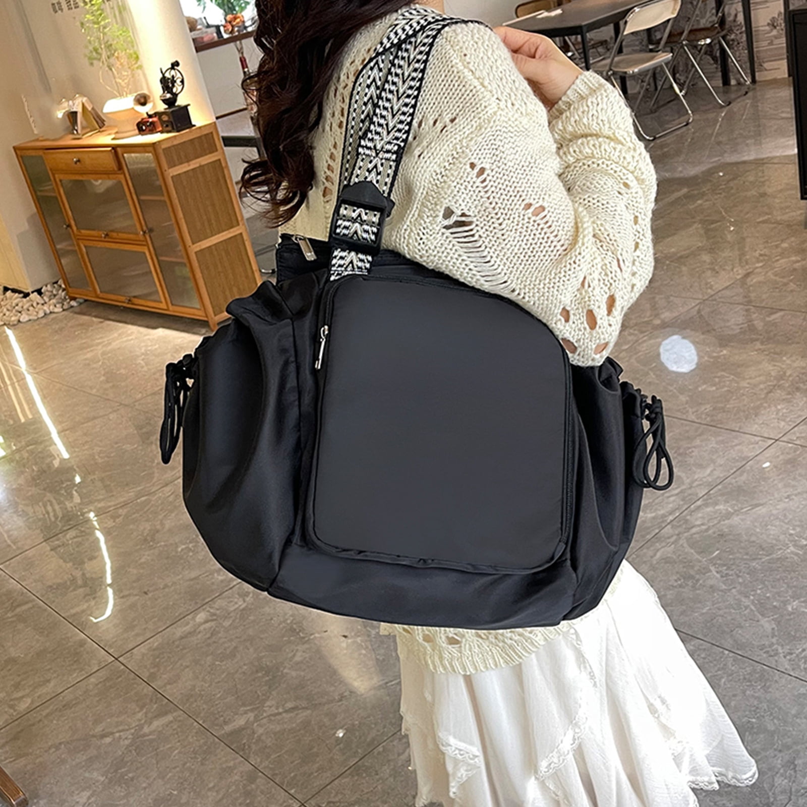 HUISZJ Diaper Bag Tote, Nylon Large Capacity Diaper Bag, Multifunctional Reusable Backpack for Work Travel Outdoor (Black)