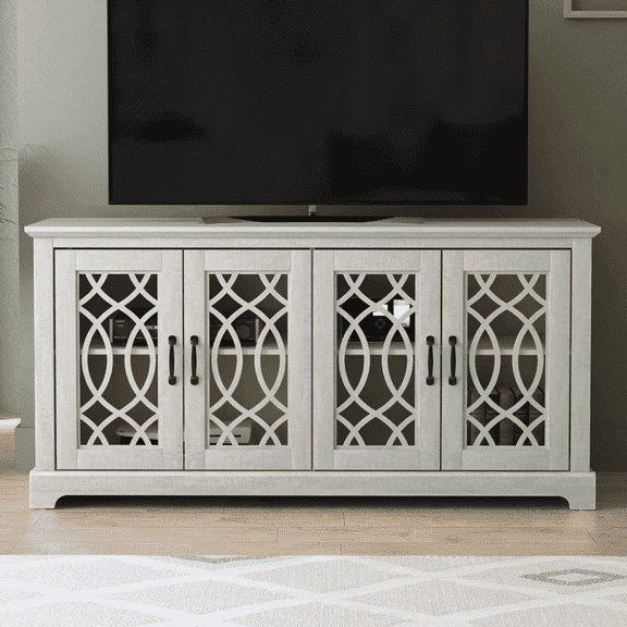 STYLIVIA Raccon 4-Door TV Stand, Media Console & Storage Cabinet, Dusty Grey Oak