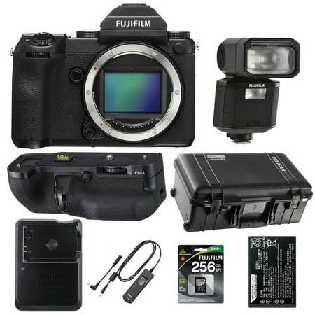 Fujifilm GFX 50S 51.4MP Medium Format Mirrorless Camera Body - Bundle With Fuji VGGFX1 Vertical Battery Grip, 256GB SDXC UHS-1 Card, Fuji NP-T125 Batt