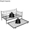 thumbnail image 3 of Twin Daybed with Trundle, Vintage Style Removable Trundle Day Bed Frame w/Casters, No Box Spring Needed, Slat Support Mattress Foundation, Noise Free Sturdy Metal Sofa Bed for Living Room, 3 of 10