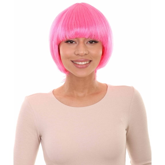 HPO | Adult Neon Pink Bob Womens Wig | Party Ready Fancy Cosplay Halloween Wig | Premium Capless Cap