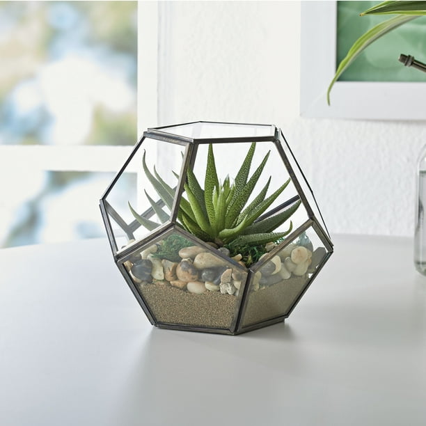 Better Homes Gardens Geo Metal And Glass Terrarium 6 In L X 6 In W X 5 In H Walmart Com Walmart Com