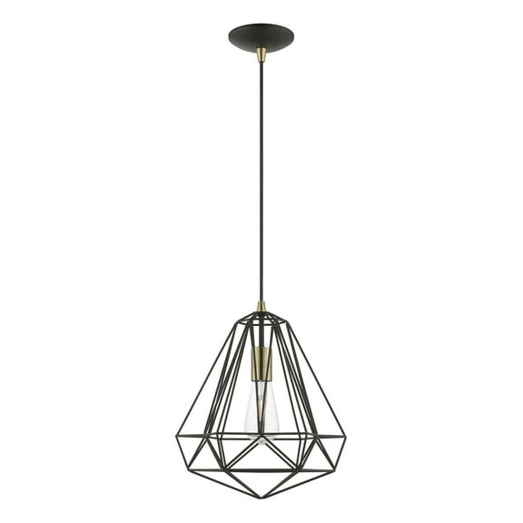 41324-14 Livex Lighting Knox - 1 Light Pendant In Geometric Style-18 Inches Tall and 12.25 Inches Wide-Textured Black/Polished Chrome Finish