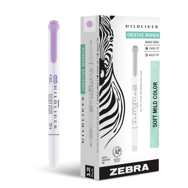 Rotuladores de doble punta Zebra Pen Mildliner, paquete de 12 unidades, color violeta