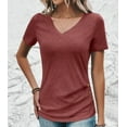 thumbnail image 4 of Royisotas Tops for Women Shirts Summer Solid Color V Neck Fashion Button Tunic Womens Blouses Red, 4 of 6